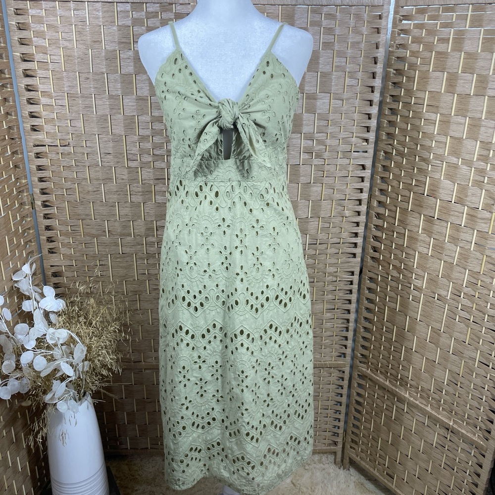 Olive Green Lace Eyelet Midi Dress